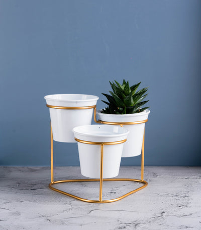 Metallic Gold Ottoman Metal Stand With 3 Planters