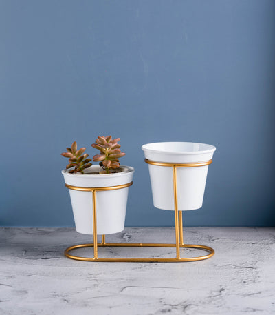 Metallic Gold Ottoman Metal Stand With 2 Planters 