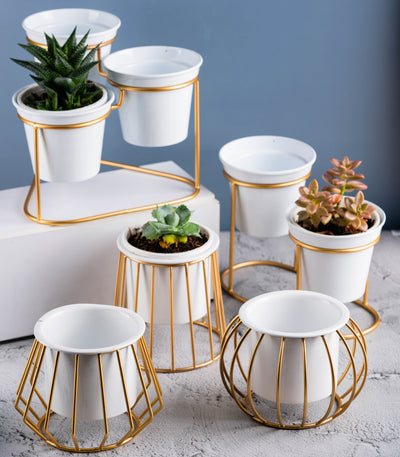 Pack of 5 Metallic Gold Ottoman Metal Stands With Planters