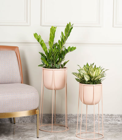 Set of 2 Millennial Metal Floor Planters with Stand in Pastel Colors